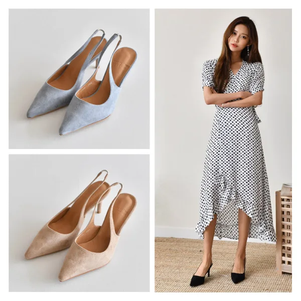 Simple Noire Bureau OL Slingbacks Sandales Femme 2020 Daim 8 cm Talons Aiguilles À Bout Pointu Sandales