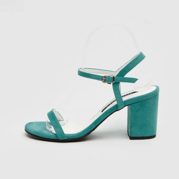 Schlicht Grün Büro OL Wildleder Sandalen Damen 2020 8 cm Thick Heels Peeptoes Sandaletten
