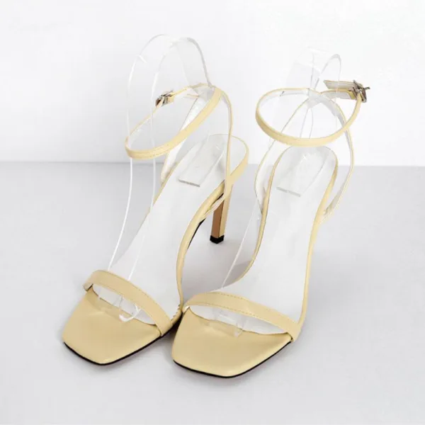 Sexy Weiß Freizeit Sandalen Damen 2020 Knöchelriemen 10 cm Stilettos Peeptoes Sandaletten