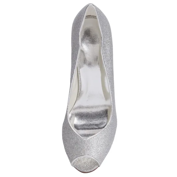 Scintillantes Argenté Glitter Chaussure De Mariée 2021 8 cm Mariage Talons Aiguilles Peep Toes / Bout Ouvert Talons Hauts