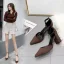 Sexy Brown Summer Street Wear Womens Sandals 2020 Suede Ankle Strap 8 cm Thick Heels Pointed Toe Sandals