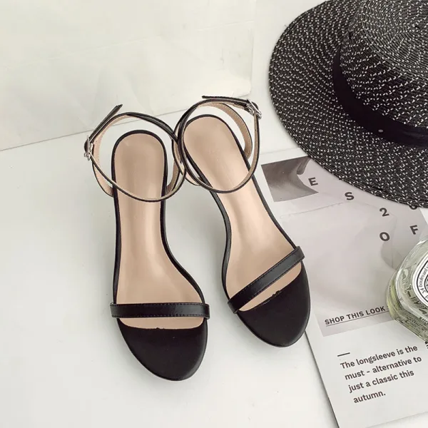 Sexy Black Summer Street Wear Womens Sandals 2020 Ankle Strap 9 cm Stiletto Heels Open / Peep Toe Sandals