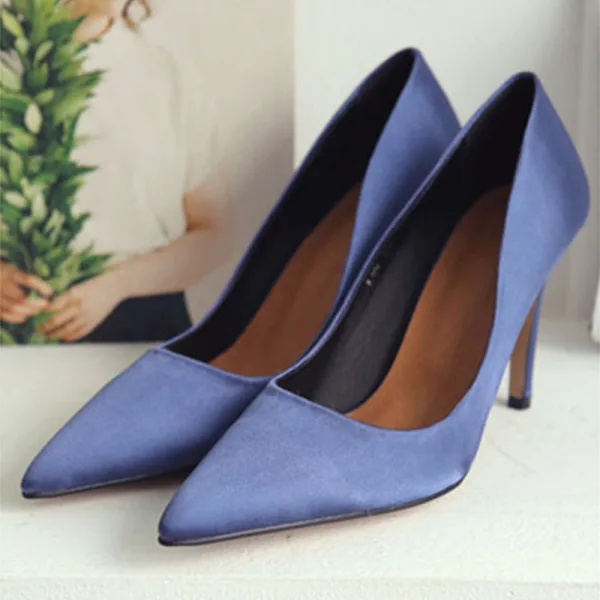 Simple Noire Demoiselle D'honneur Escarpins 2020 Satin 10 cm Talons Aiguilles À Bout Pointu Escarpins