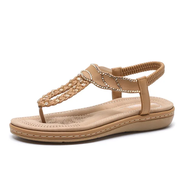 Piękne Czarne Plaża Płaskie Pantofle & Klapki 2020 Rhinestone Peep Toe Buty Damskie