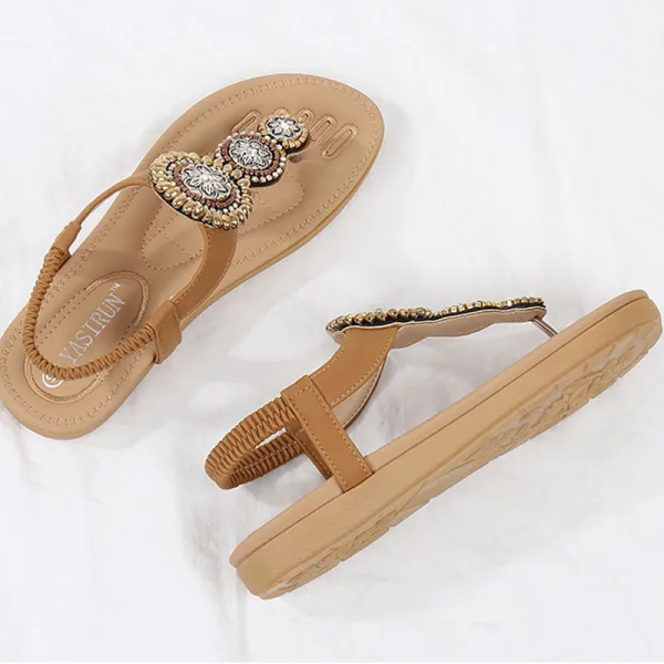 Bohême Noire Été Plage Pantoufle & Tongs 2020 Faux Diamant Peep Toes / Bout Ouvert Plate Chaussures Femmes