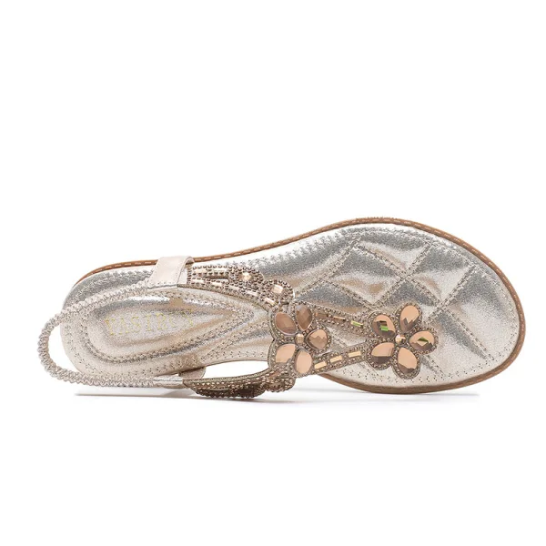 Bohemia Summer Gold Beach Rhinestone Slipper & Flip flops 2020 Open / Peep Toe Flat Womens Shoes