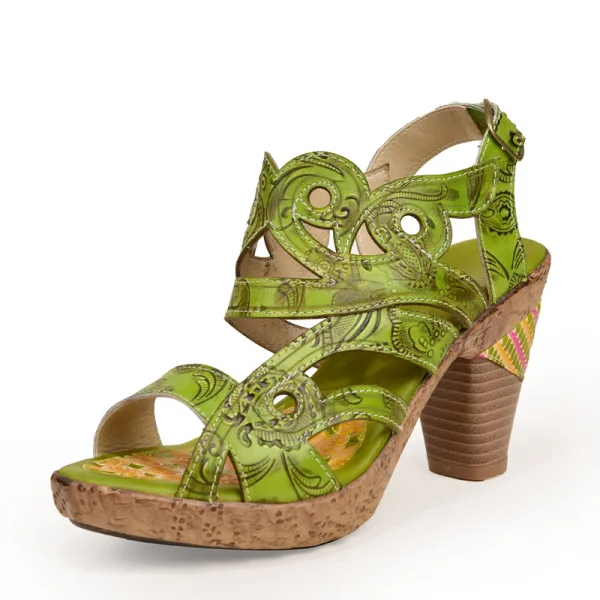 Chic / Beautiful Candy Pink Street Wear Leather Womens Sandals 2020 8 cm Thick Heels Platform Open / Peep Toe Sandals