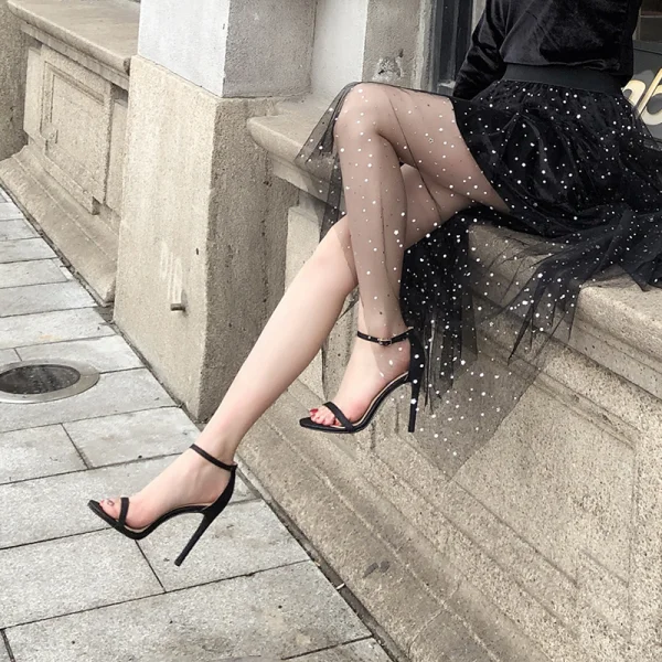 Sexy Street Wear Gold Glitter Womens Sandals 2020 Ankle Strap 10 cm Stiletto Heels Open / Peep Toe Sandals