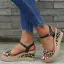 Erschwinglich Schwarz Strassenmode Zebramuster Sandalen Damen 2020 5 cm Keilabsatz Peeptoes Sandaletten