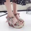 Affordable Outdoor / Garden Black Floral Womens Sandals 2020 Bow 11 cm Wedges Open / Peep Toe Sandals