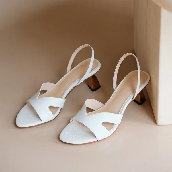 Modest / Simple Summer Brown Street Wear Womens Sandals 2020 Leather 6 cm Stiletto Heels Open / Peep Toe Sandals