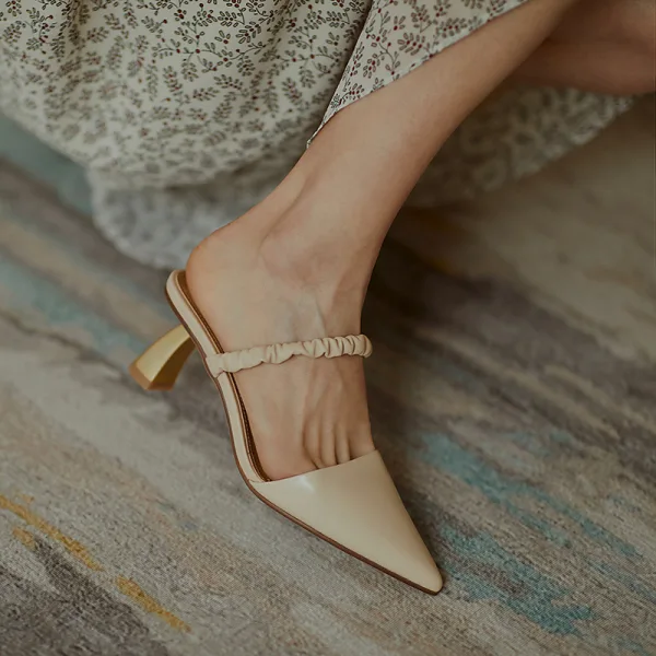 Schlicht Sommer Braun Freizeit Sandalen Damen Leder 2020 5 cm Stilettos Spitzschuh Sandaletten