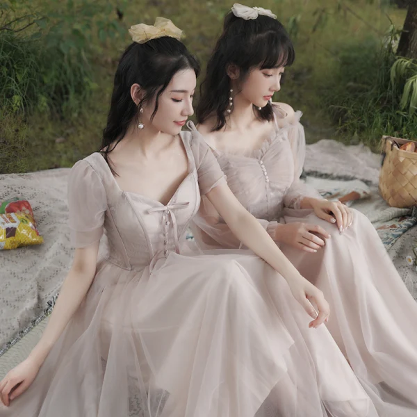 Modest / Simple Blushing Pink Bridesmaid Dresses 2021 A-Line / Princess Scoop Neck Short Sleeve Backless Floor-Length / Long Wedding Party Dresses