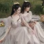 Modest / Simple Blushing Pink Bridesmaid Dresses 2021 A-Line / Princess Scoop Neck Short Sleeve Backless Floor-Length / Long Wedding Party Dresses