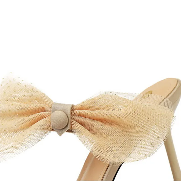 Sexy Summer Beige Cocktail Party Womens Sandals 2020 Lace Bow 7 cm Stiletto Heels Open / Peep Toe Sandals