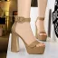 Fashion Khaki Street Wear Womens Sandals 2020 Ankle Strap 12 cm Thick Heels Platform Open / Peep Toe Sandals