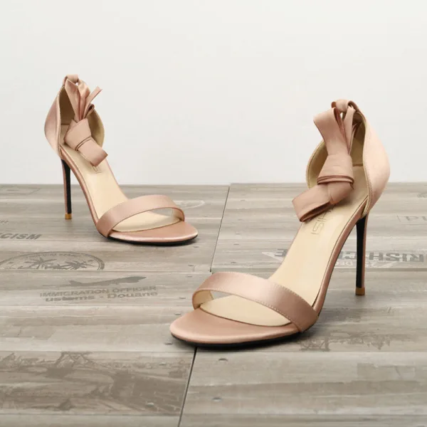 Schöne Schwarz Datierung Satin Sandalen Damen 2020 Schleife Knöchelriemen 10 cm Stilettos Peeptoes Sandaletten