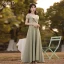 Modest / Simple Sage Green Bridesmaid Dresses 2021 A-Line / Princess Off-The-Shoulder Short Sleeve Backless Floor-Length / Long Wedding Party Dresses