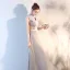 Elegant Chinese style Silver Evening Dresses  2018 A-Line / Princess Appliques Lace Sequins Sash High Neck Backless Sleeveless Floor-Length / Long Formal Dresses