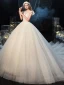 Charmant Champagne Robe De Mariée 2020 Robe Boule Encolure Dégagée Perlage Paillettes Sans Manches Dos Nu Royal Train