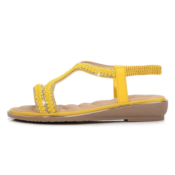 Snygga / Fina Svarta Casual Platt Sandaler Dam 2020 Rhinestone Peep Toe Sandaler