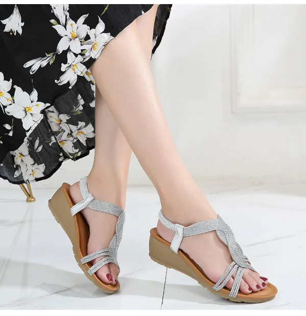 Enkel Casual Sølv Sandaler Dame 2020 4 cm Lav Hæl Peep Toe Sandaler
