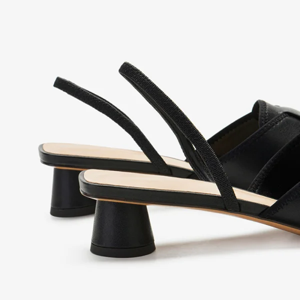 Schlicht Schwarz Freizeit Sandalen Damen 2020 3 cm Thick Heels Low Heel Spitzschuh Sandaletten