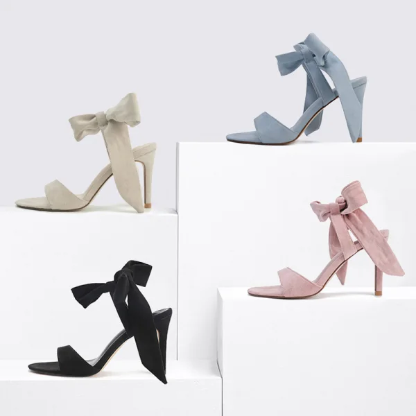 Enkla Röd Casual Mocka Rosett Sandaler Dam 2020 8 cm Stilettklackar Peep Toe Sandaler