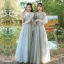 Modest / Simple Sage Green Ruffle Bridesmaid Dresses 2021 A-Line / Princess V-Neck Short Sleeve Backless Floor-Length / Long Wedding Party Dresses