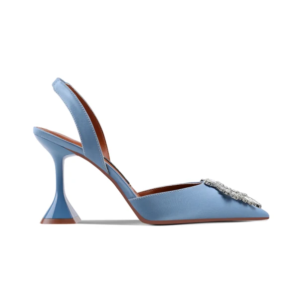 Charmant Ivoire Faux Diamant Slingbacks Chaussure De Mariée 2020 Cuir 8 cm Talons Aiguilles À Bout Pointu Mariage Sandales