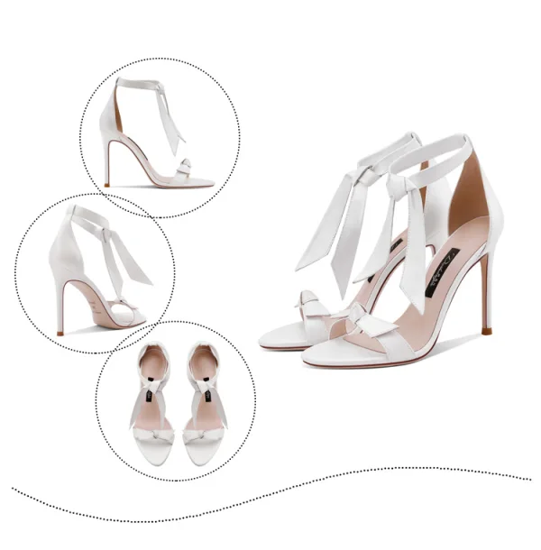 Sexy Ivoire Cocktail Sandales Femme 2020 Cuir Bride Cheville Noeud 10 cm Talons Aiguilles Peep Toes / Bout Ouvert Sandales