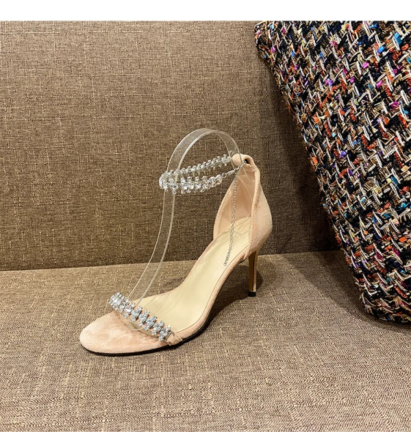 Charmant Noire Soirée Sandales Femme 2020 Faux Diamant Bride Cheville 10 cm Talons Aiguilles Peep Toes / Bout Ouvert Sandales