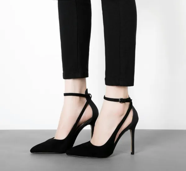 Chic / Beautiful Black Cocktail Party Womens Sandals 2020 Suede Ankle Strap 10 cm Stiletto Heels Pointed Toe Sandals