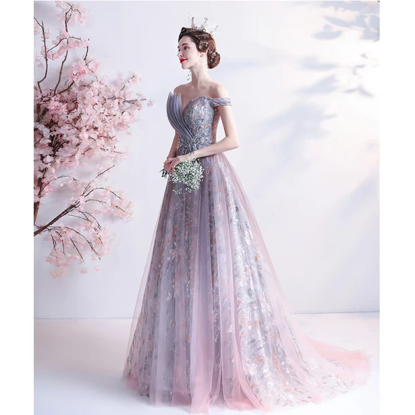 Fabulous Purple Prom Dresses 2021 A-Line / Princess Off-The-Shoulder Beading Rhinestone Sequins Lace Flower Sleeveless Backless Sweep Train Formal Dresses