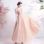 Fashion Blushing Pink Homecoming Graduation Dresses 2021 A-Line / Princess High Neck Beading Pearl Sequins Short Sleeve Backless Floor-Length / Long Formal Dresses
