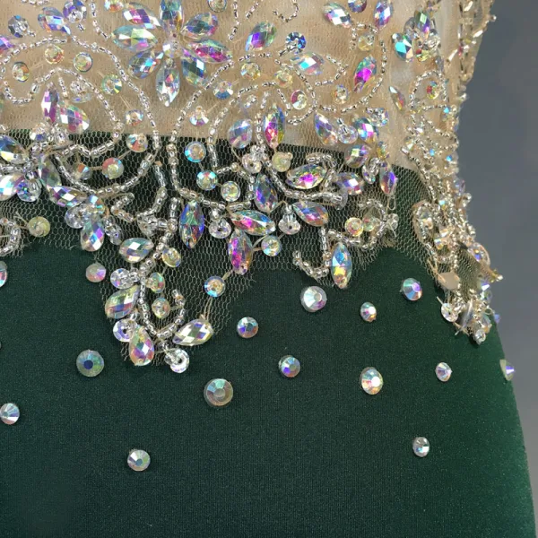 Chic / Beautiful Dark Green Evening Dresses 2018 Trumpet / Mermaid Handmade Beading Crystal Rhinestone V-Neck Backless Sleeveless Floor-Length / Long Formal Dresses