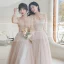 Fashion Blushing Pink Bridesmaid Dresses 2021 A-Line / Princess Scoop Neck Lace Flower Appliques 3/4 Sleeve Backless Floor-Length / Long Wedding Party Dresses