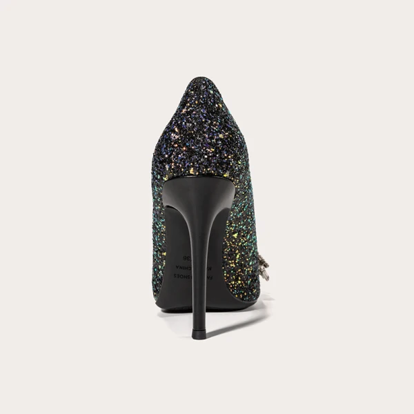 Scintillantes Noire Soirée Paillettes Faux Diamant Escarpins 2021 Cuir 10 cm Talons Aiguilles À Bout Pointu Escarpins Talons Hauts