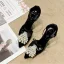 Fashion Black Prom Womens Sandals 2020 Leather Bow T-Strap Pearl Rhinestone 9 cm Stiletto Heels Pointed Toe Sandals