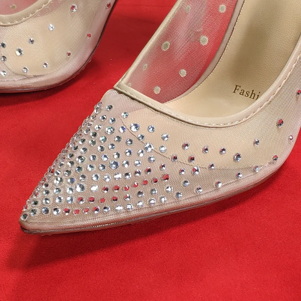 Schöne Nude Abend Strass Pumps 2020 10 cm Stilettos Spitzschuh Pumps
