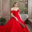 Luxury / Gorgeous Red Wedding Dresses 2020 Ball Gown Satin Off-The-Shoulder Sleeveless Backless Royal Train Wedding