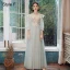 Modest / Simple Blushing Pink Bridesmaid Dresses 2021 A-Line / Princess V-Neck Lace Flower Appliques Short Sleeve Backless Floor-Length / Long Wedding Party Dresses