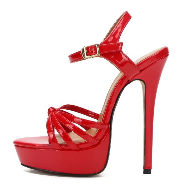 Sexy White Street Wear Womens Sandals 2020 Ankle Strap 16 cm Stiletto Heels Open / Peep Toe Sandals
