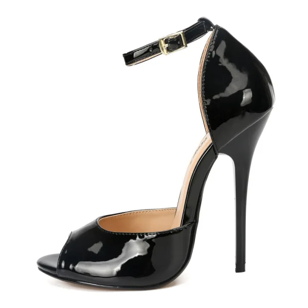 Chic / Belle Noire Vêtement de rue Sandales Femme 2020 Bride Cheville Cuir Verni 13 cm Talons Aiguilles À Bout Pointu Sandales