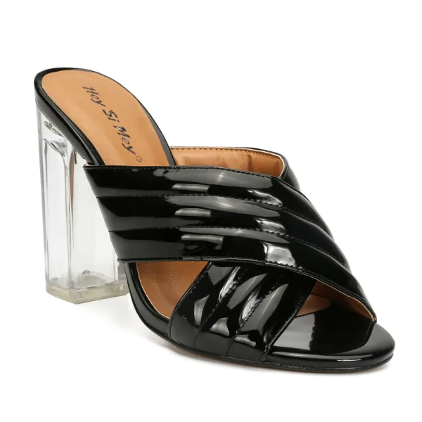 Chic / Beautiful Black Street Wear Womens Sandals 2020 Patent Leather 10 cm Thick Heels Open / Peep Toe Sandals