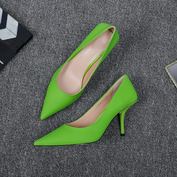 Modest / Simple Lime Green Office OL Pumps 2020 7 cm Stiletto Heels Pointed Toe Pumps