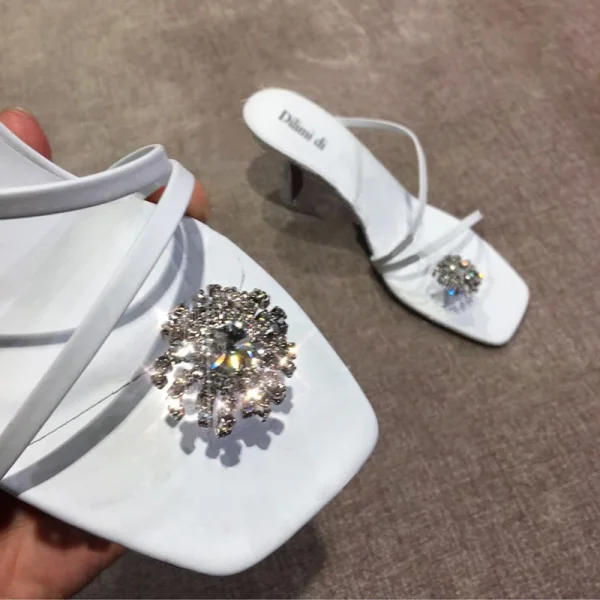 Modest / Simple Black Street Wear Rhinestone Womens Sandals 2020 7 cm Stiletto Heels Open / Peep Toe Sandals