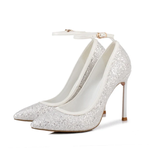 Scintillantes Noire Soirée Paillettes Escarpins 2020 Bride Cheville 12 cm Talons Aiguilles À Bout Pointu Escarpins