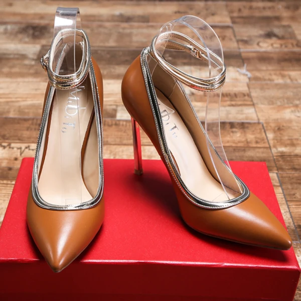 Fine Aprikos Aften Pumps 2020 Ankelstropp 12 cm Stiletthæler Spisse Pumps