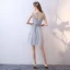 Chic / Beautiful Grey Bridesmaid Dresses 2018 A-Line / Princess Bow Sleeveless Backless Short Wedding Party Dresses